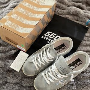 Golden Goose Superstar Silver Flag Suede Size 8/ Euro size 39.